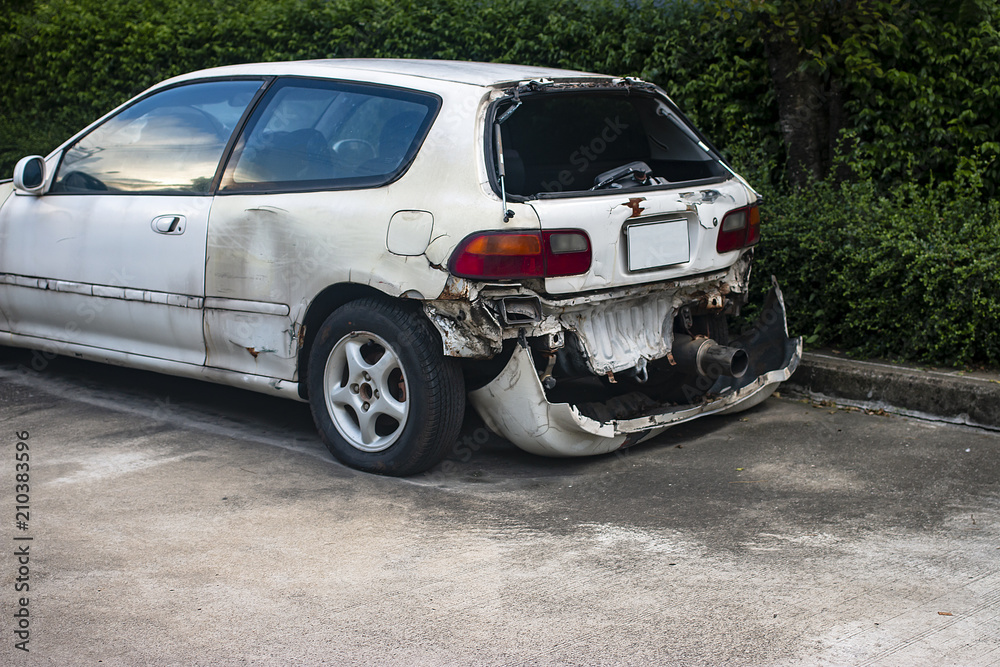 White car accident along the way. White car accident along the way.