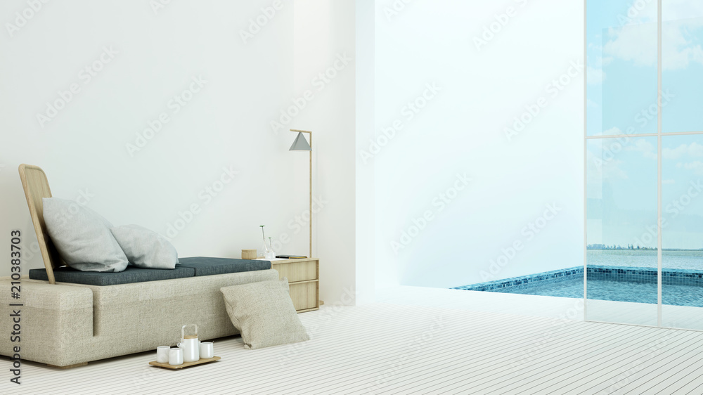 The interior minimal hotel relax space swimming pool 3d rendering and  nature view background Stock Illustration | Adobe Stock