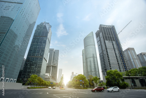 The architectural landscape of the commercial building in the city center of the city