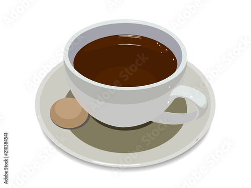 cup of coffee on plate with a cookie on a white background