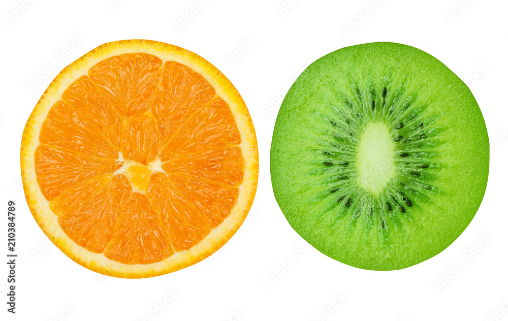 Kiwi and orange isolated on white background Kiwi and orange isolated on white background
