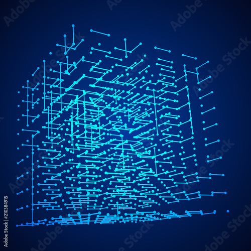 Big data visualization. HUD grid corners wireframe mesh cube. Analysis of information. Visual data infographics design. Science and technology. Connection Structure. Digital Data Vector Illustration.
