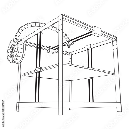 3D Printer Wireframe low poly mesh vector illustration