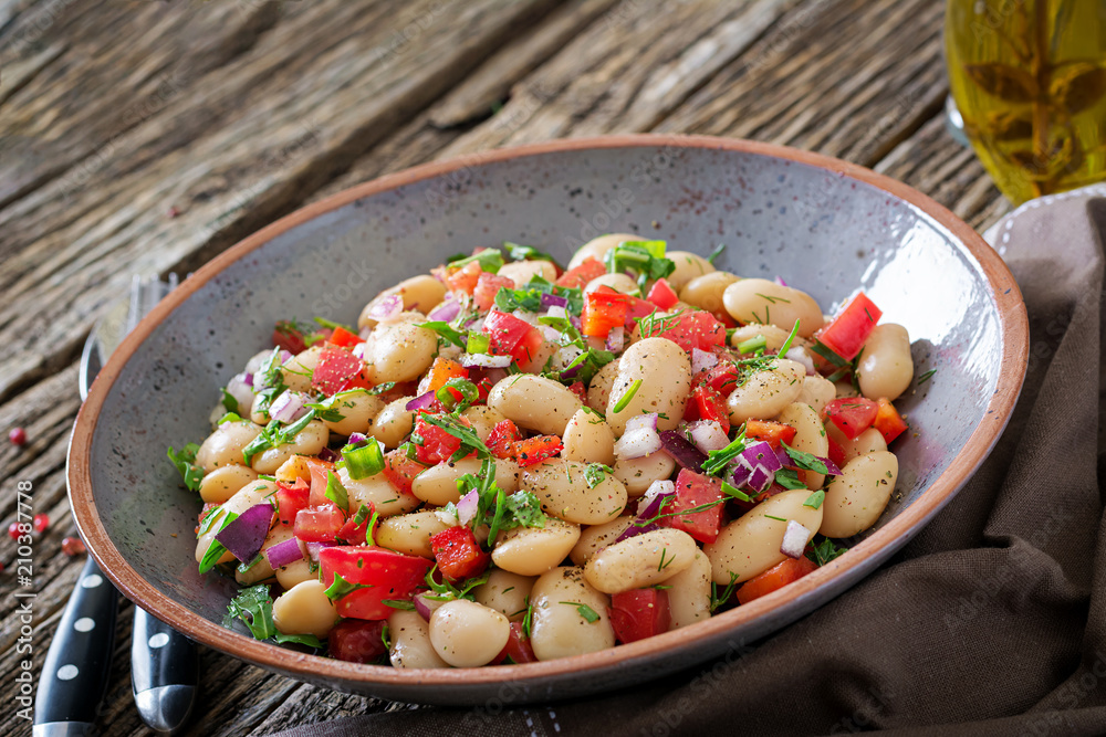 White bean cannellini salad. Vegan salad. Diet menu. White bean cannellini salad. Vegan salad. Diet menu.