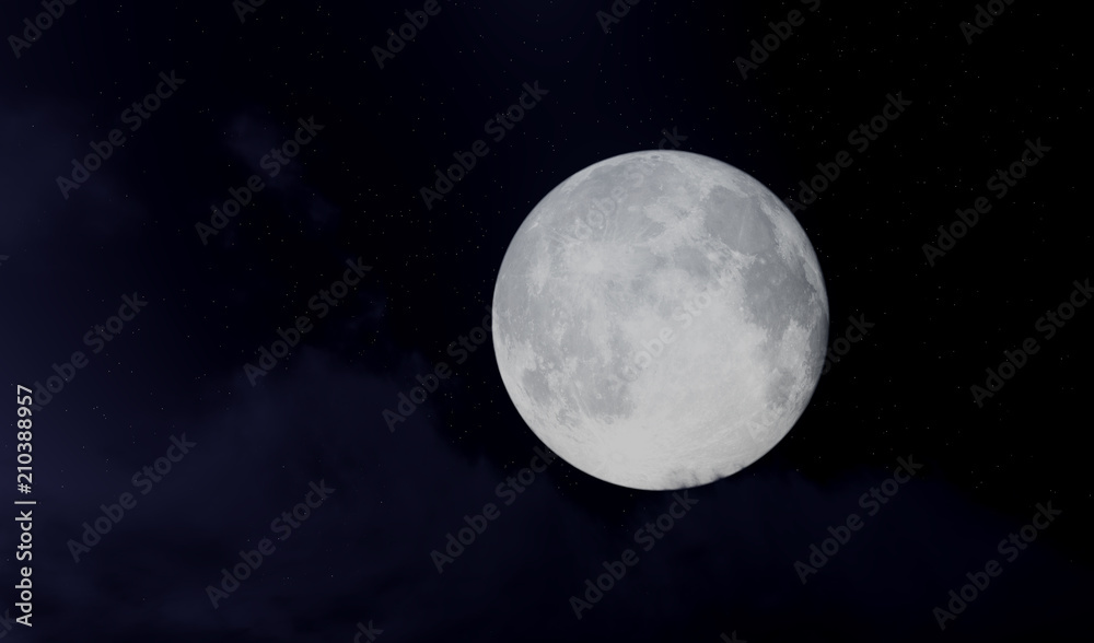 Full Moon on the skies, abstract natural backgrounds. 3d rendering.