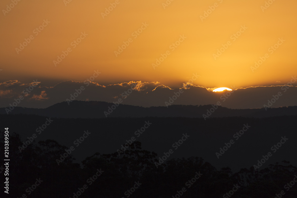 Sunset over the Sunshine Coast hinterland