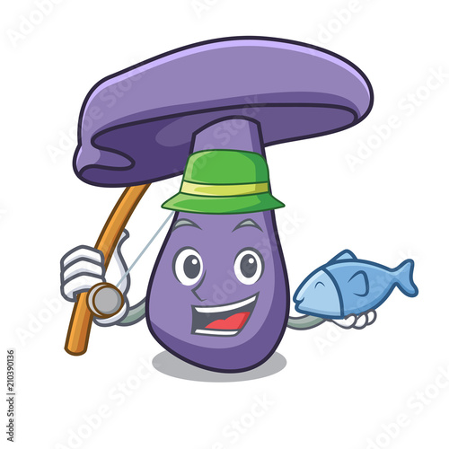 Fishing blewit mushroom mascot cartoon