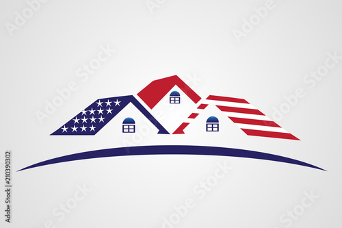 Logo USA Flag patriotic houses real estate icon