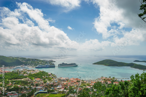 Three cruise ships in the port of St Thomas  US Virgin Islands