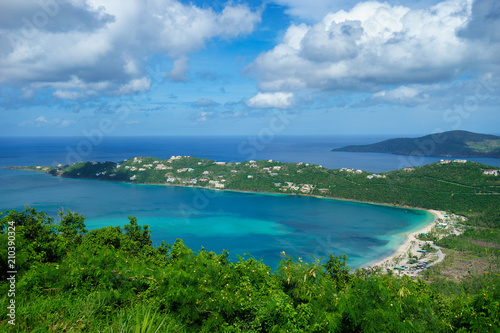 Aerial view of Magens Bay. Magens Bay, a tropical paradise dubbed as the most popular beach in St Thomas. photo