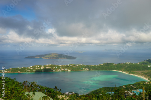 Aerial view of Magens Bay. Magens Bay, a tropical paradise dubbed as the most popular beach in St Thomas. photo