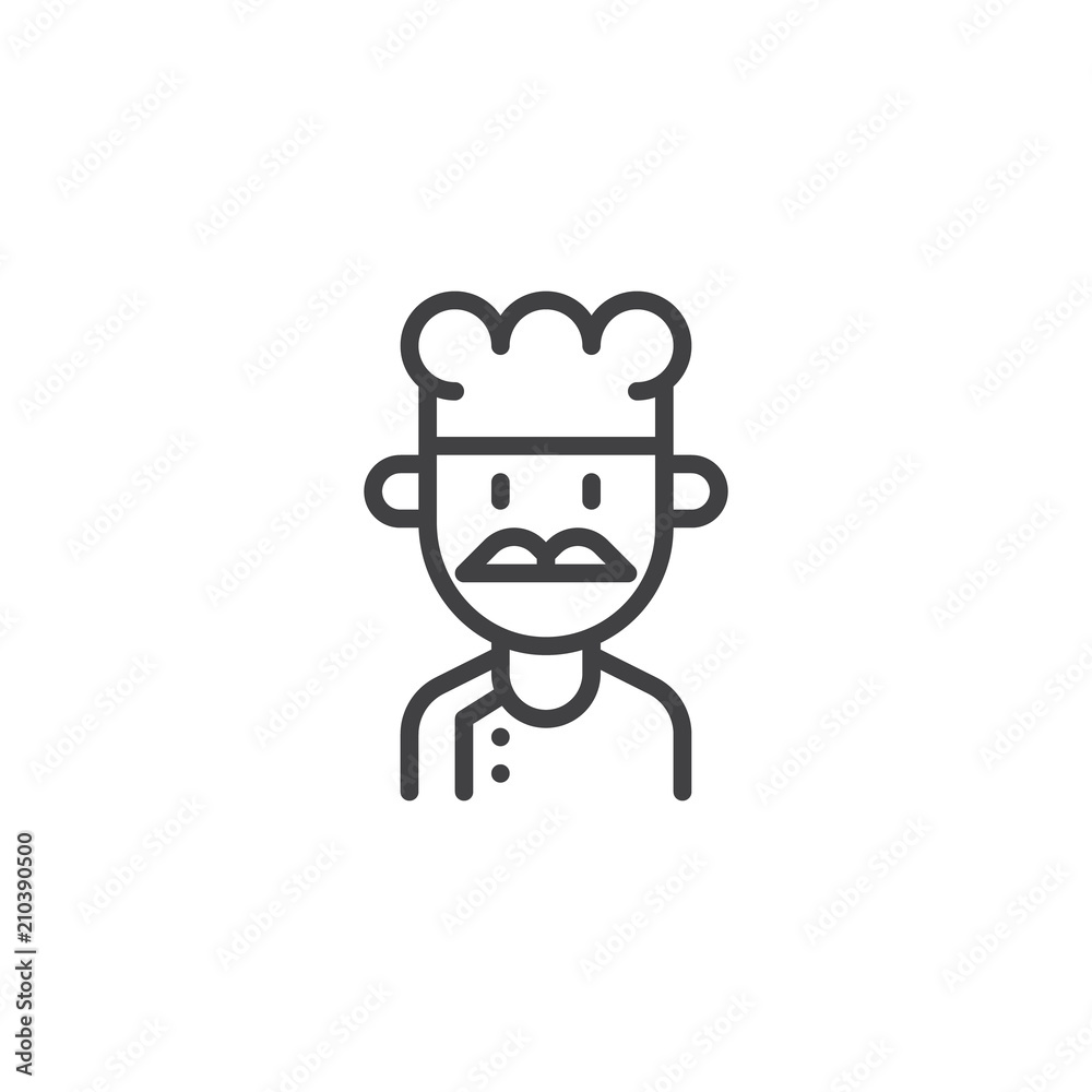 Chef portrait outline icon. linear style sign for mobile concept and web design. Cook person in chef hat uniform simple line vector icon. Symbol, logo illustration. Pixel perfect vector graphics