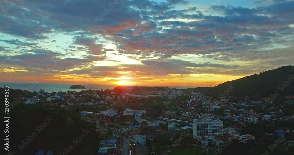 panorama scenery sunset in Andaman sea. small Pu island in the middle of Kata beach and Karon beach. panorama scenery sunset in Andaman sea. small Pu island in the middle of Kata beach and Karon beach.