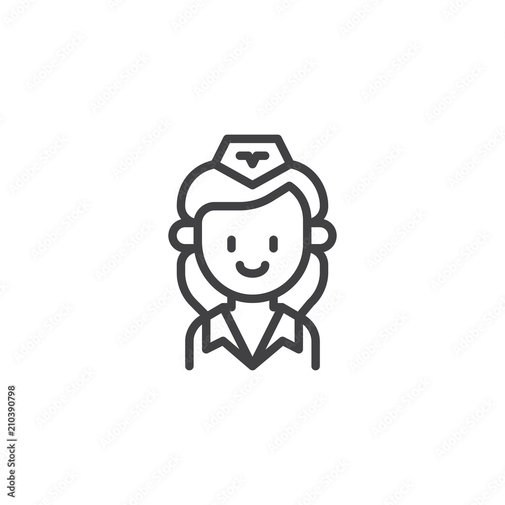 Stewardess outline icon. linear style sign for mobile concept and web design. Air hostess woman simple line vector icon. Symbol, logo illustration. Pixel perfect vector graphics