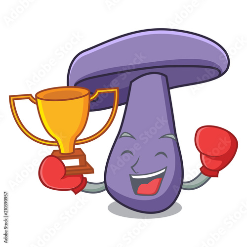 Boxing winner blewit mushroom mascot cartoon