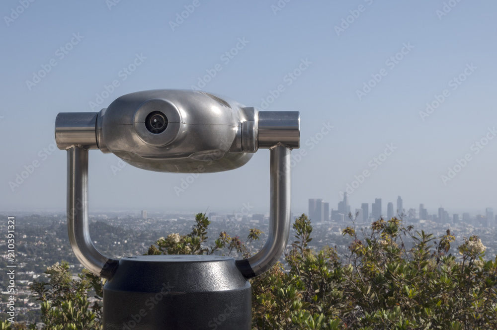 Griffith Park, Los Angeles - monocular telescope and view over the downtown LA