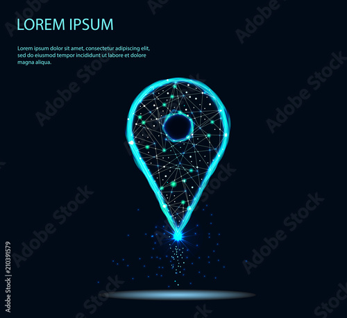 GPS. navigator pin mock up with map. Abstract image of a starry sky or space, consisting of points, lines, and shapes in the form of planets, stars and the universe. Low poly vector