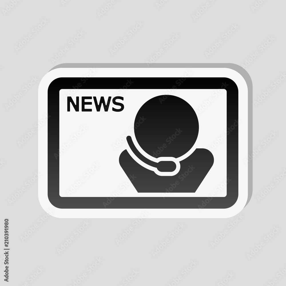 TV news with speaker. Sticker style with white border and simple TV news with speaker. Sticker style with white border and simple