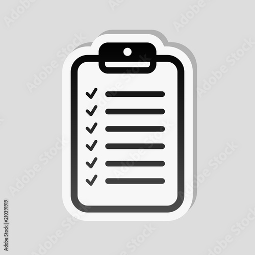 Tablet and paper, checklist with check marks. Linear, thin outli