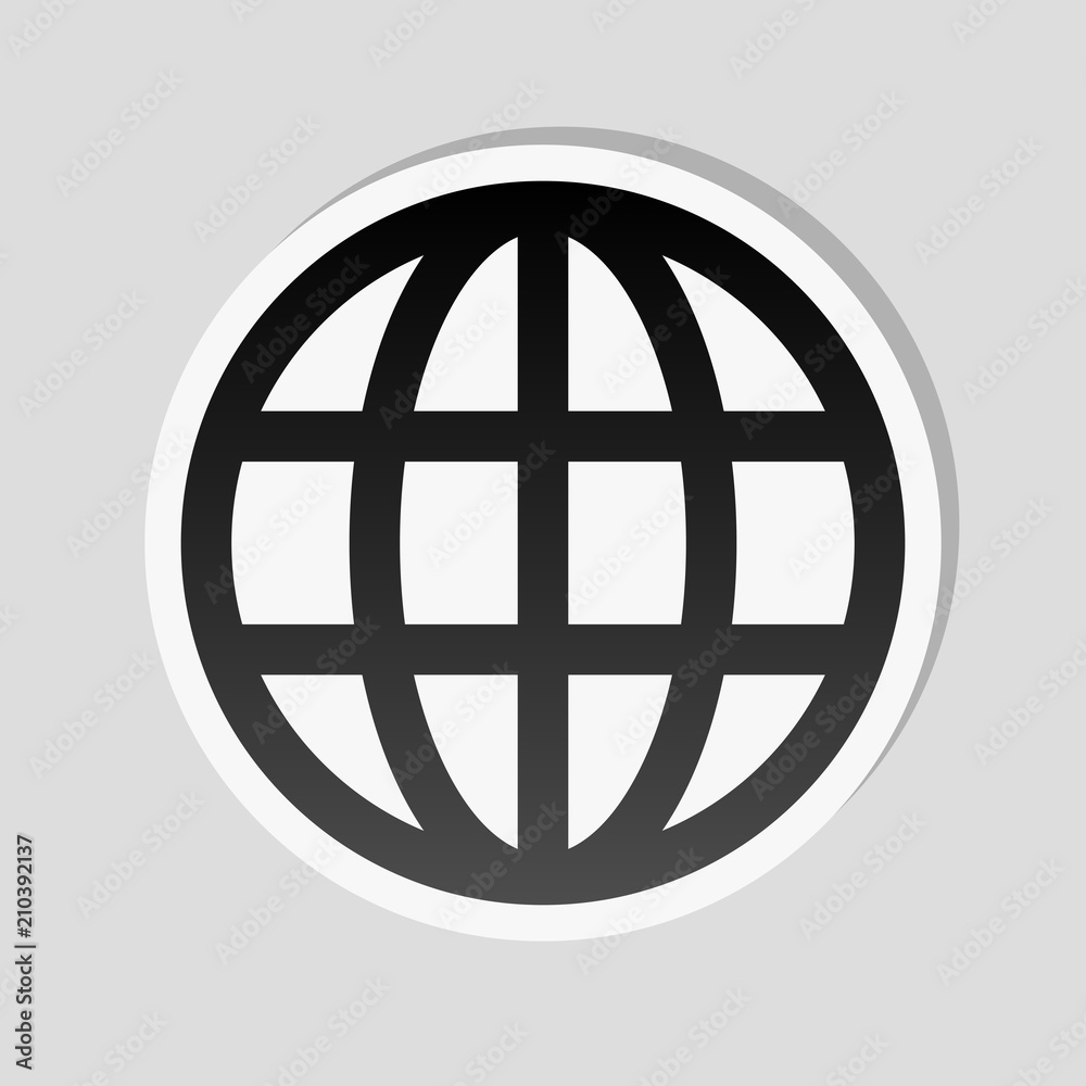 Simple globe icon. Linear. Sticker style with white border and s Simple globe icon. Linear. Sticker style with white border and s