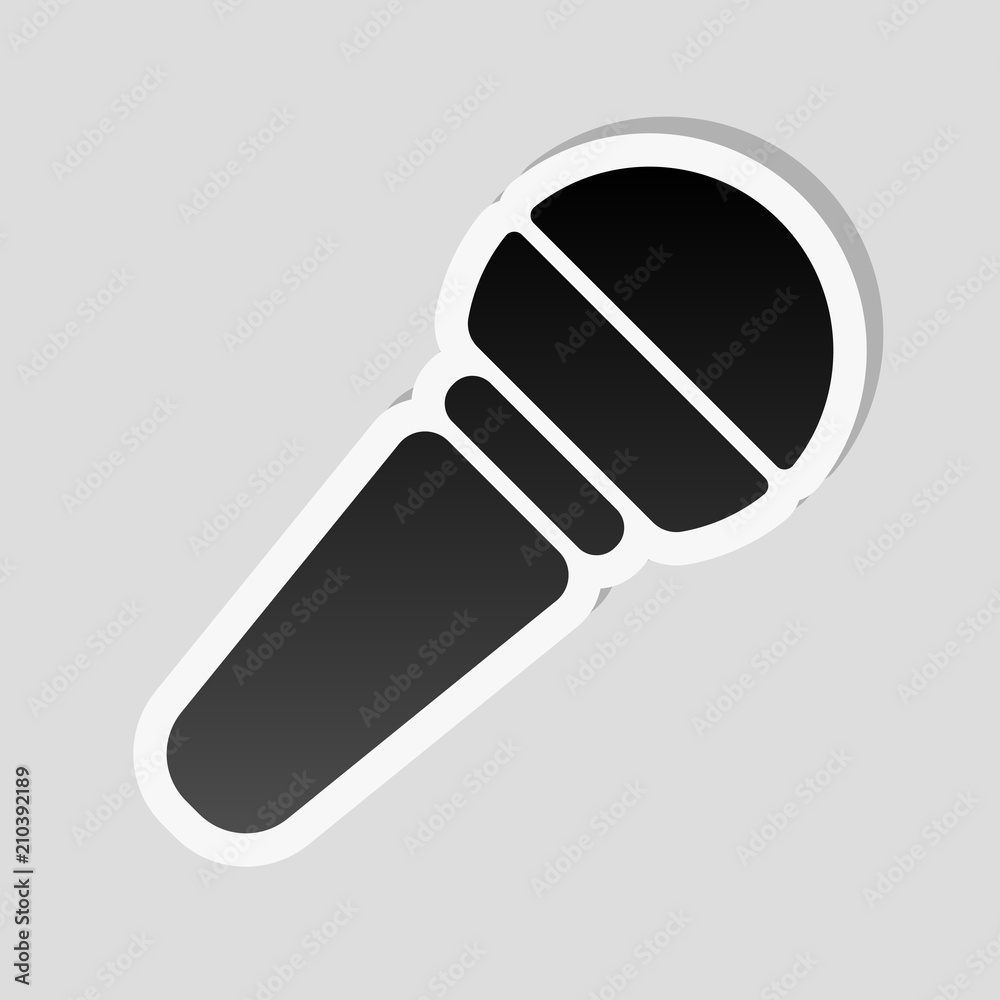 Hands microphone icon. Sticker style with white border and simpl Hands microphone icon. Sticker style with white border and simpl