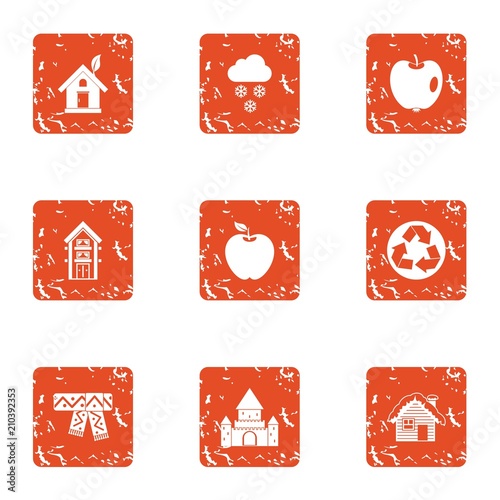 Green worldwide icons set. Grunge set of 9 green worldwide vector icons for web isolated on white background