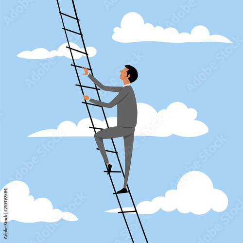 man climbs the stairs to the sky