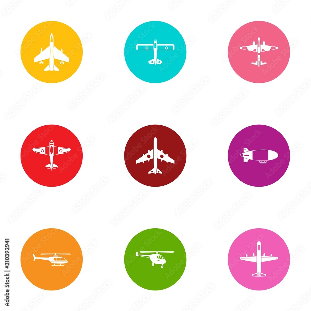 Overflight icons set. Flat set of 9 overflight vector icons for web isolated on white background