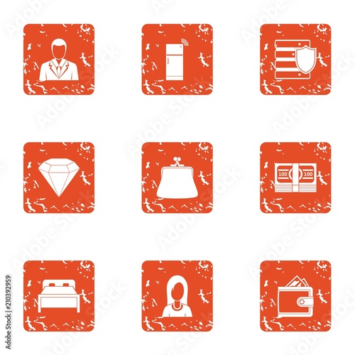 Stone gift icons set. Grunge set of 9 stone gift vector icons for web isolated on white background