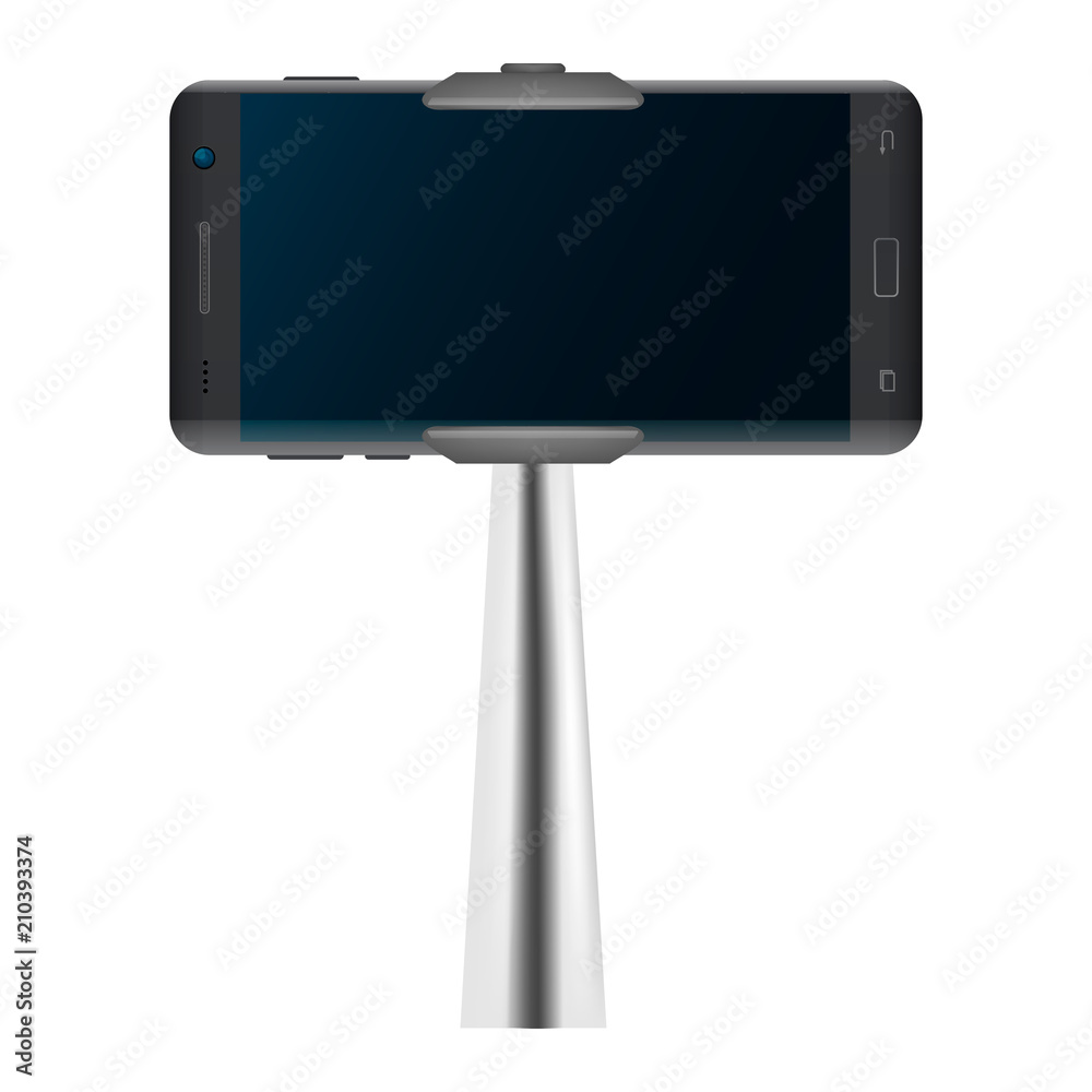 Selfie stick and smartphone mockup. Realistic illustration of selfie stick and smartphone vector mockup for web design isolated on white background Selfie stick and smartphone mockup. Realistic illustration of selfie stick and smartphone vector mockup for web design isolated on white background