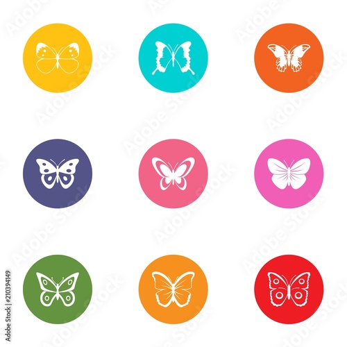 Night butterfly icons set. Flat set of 9 night butterfly vector icons for web isolated on white background