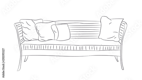 sofa with pillows, lines, vector