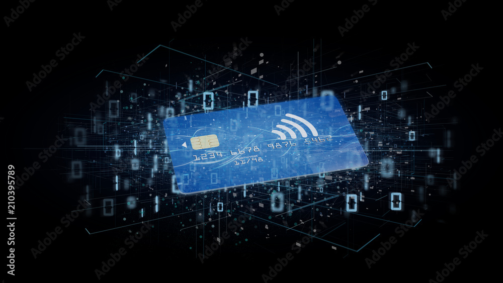 Contactless credit card payment concept on a background 3d rendering