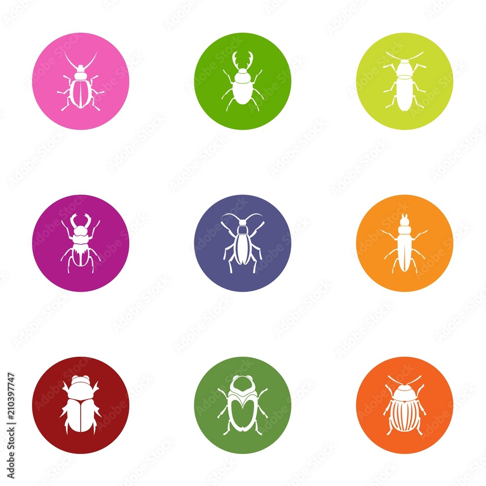 Bark beetle icons set. Flat set of 9 bark beetle vector icons for web isolated on white background Bark beetle icons set. Flat set of 9 bark beetle vector icons for web isolated on white background