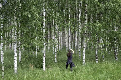 woman photograph birches