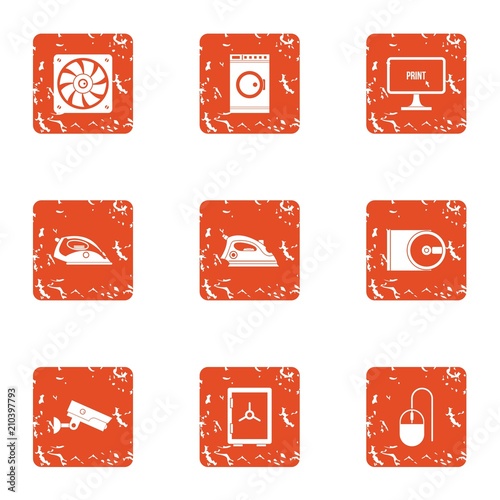 Iron icons set. Grunge set of 9 iron vector icons for web isolated on white background