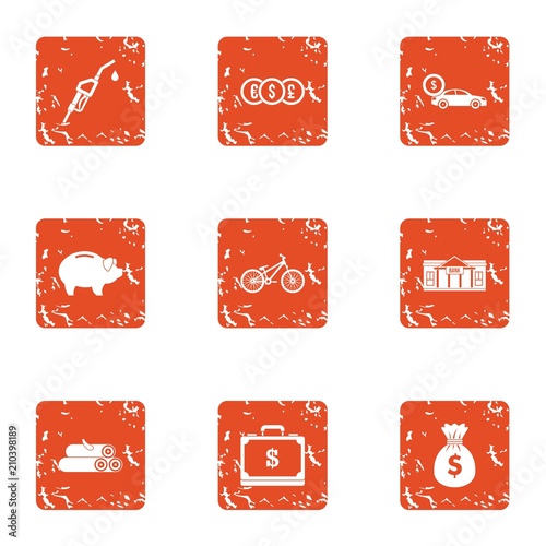 Remittance select icons set. Grunge set of 9 remittance select vector icons for web isolated on white background
