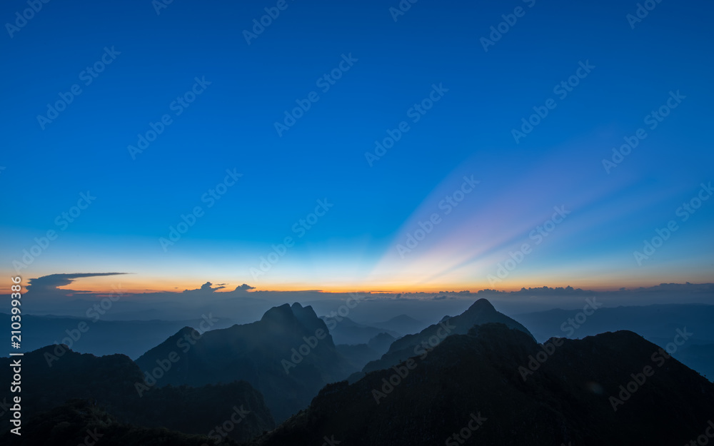 Beautiful mountains landscape of Doi Luang Chiang Dao at sunset,  is a 2,175 m high mountain in Chiang Dao District of Chiang Mai Province, Thailand.