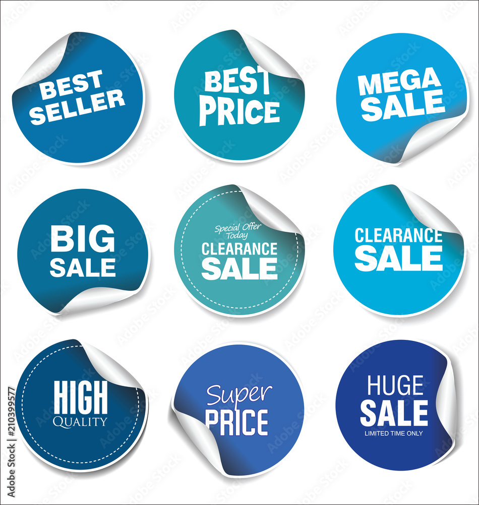 Fototapeta premium Blue sale stickers vector illustration collection