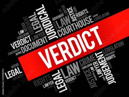 Verdict word cloud collage, concept background