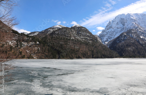 alpine lake called Lago del Predil in Italy near Tarvisio and mo