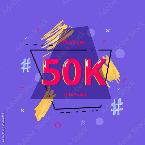 50K followers thank you post for social media. Vector illustration.