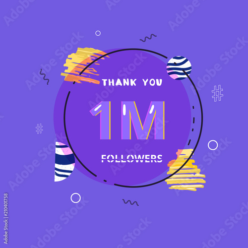1M followers thank you post for social media. Vector illustration.