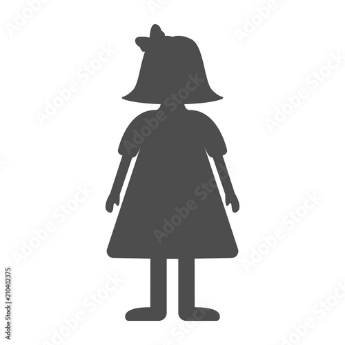 Silhouette of girl in dress and bow on hair. Female child icon. Vector illustration.