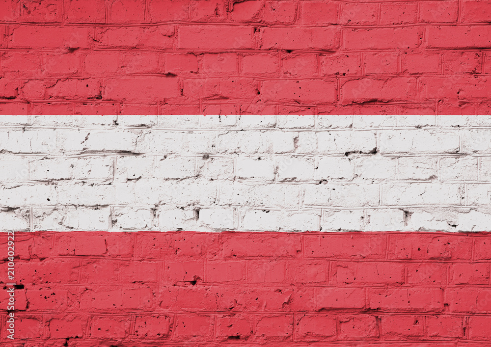 Texture of Austria flag on a pink brick wall. Texture of Austria flag on a pink brick wall.