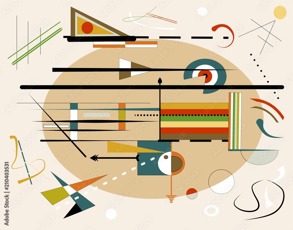 Abstract  beige background ,fancy  geometric and curved shapes , expressionism art style