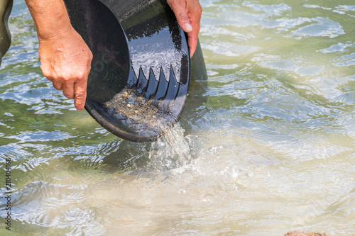 Gold washing in the river