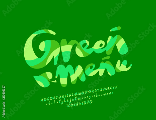 Vector handwritten text Green Menu. Font contains Graphic Style. Artistic Alphabet Letters, Numbers and Symbols