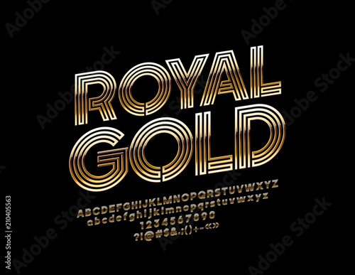 Vector Royal Gold unique Font. Elite Alphabet Letter, Numbers amd Symbols

