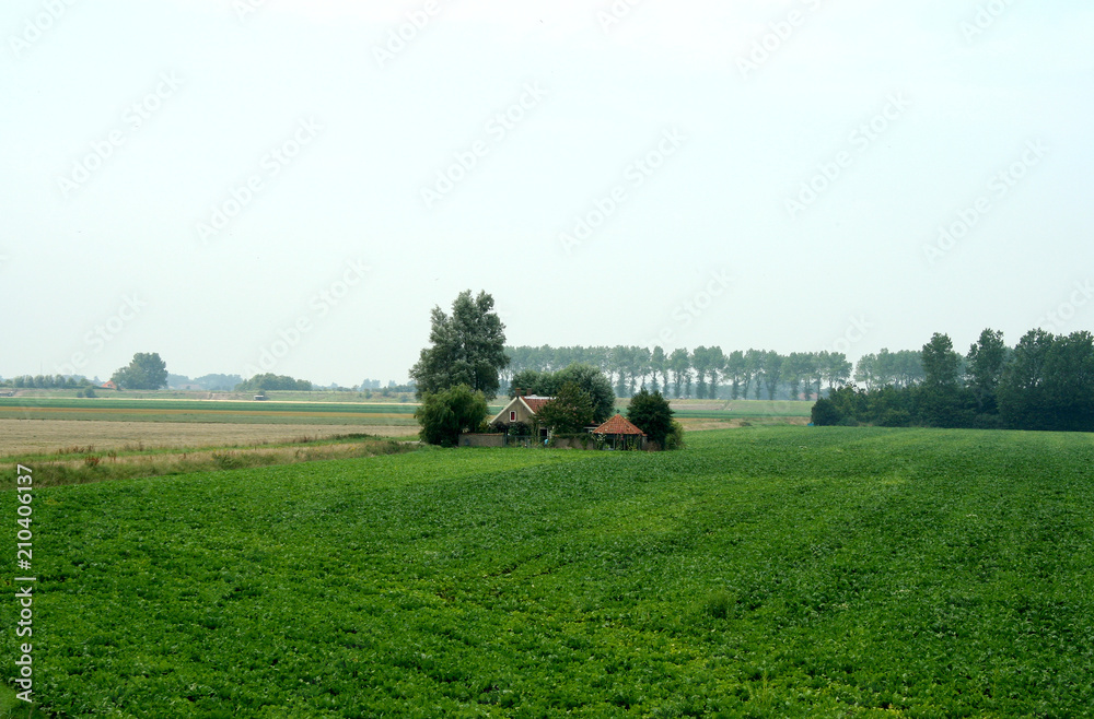 Typical isolated landscape in the province of Zeeland in the Netherlands